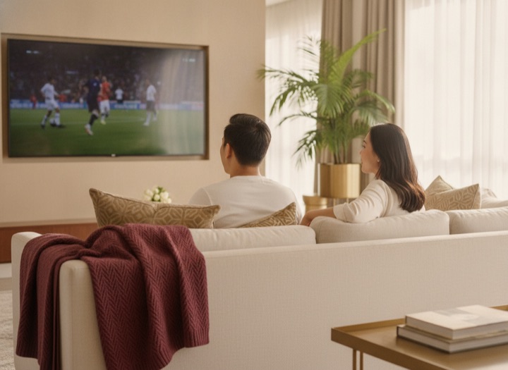 Friends cheering a football match
